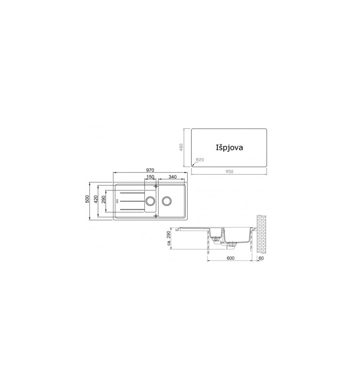 Granitinė plautuvė Franke Basis, BFG 651, Steingrau