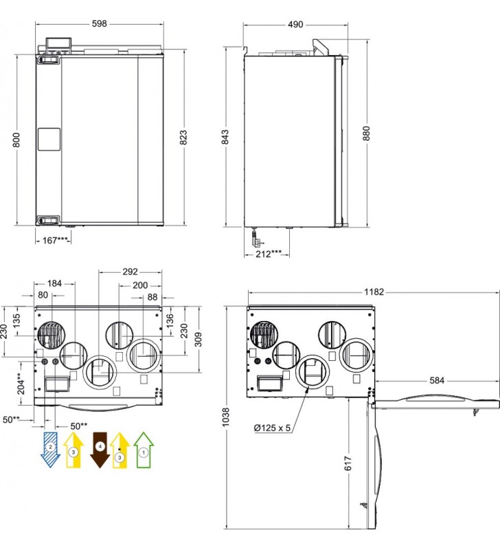 Rekuperatorius SystemAir Save, vertikalus, rotacinis, VTR 250, 1000W, kairinis