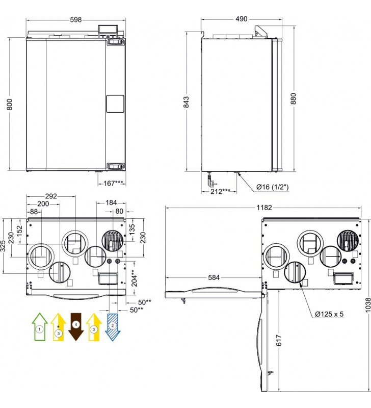 Rekuperatorius SystemAir Save, vertikalus, rotacinis, VTR 250, 1000W, dešininis