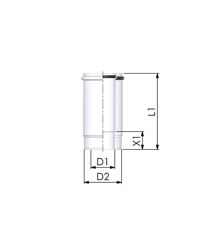 Dvigubas kamino pailginimas Cox Geelen CoxDENS PP/Alu, d60/100 reguliuojamas, 255 mm