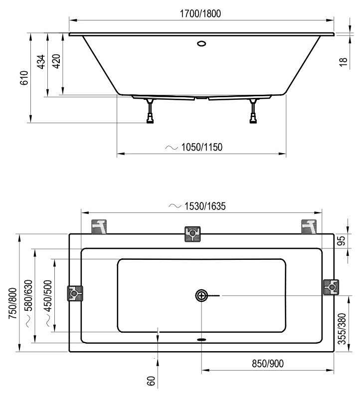 Akrilinė vonia Ravak Formy 01 Slim, 170 x 75 sniego baltumo