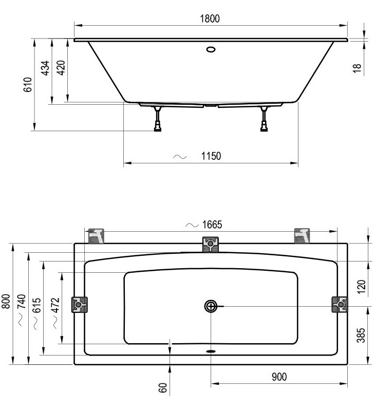 Akrilinė vonia Ravak Formy 02 Slim, 180 x 80 sniego baltumo