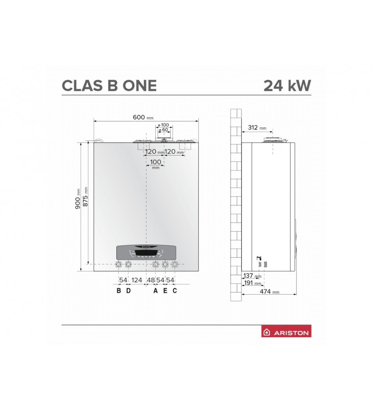 Dujinis kondensacinis katilas Ariston Clas B One Wi-Fi, 24 su integruotomis 2x20l talpomis