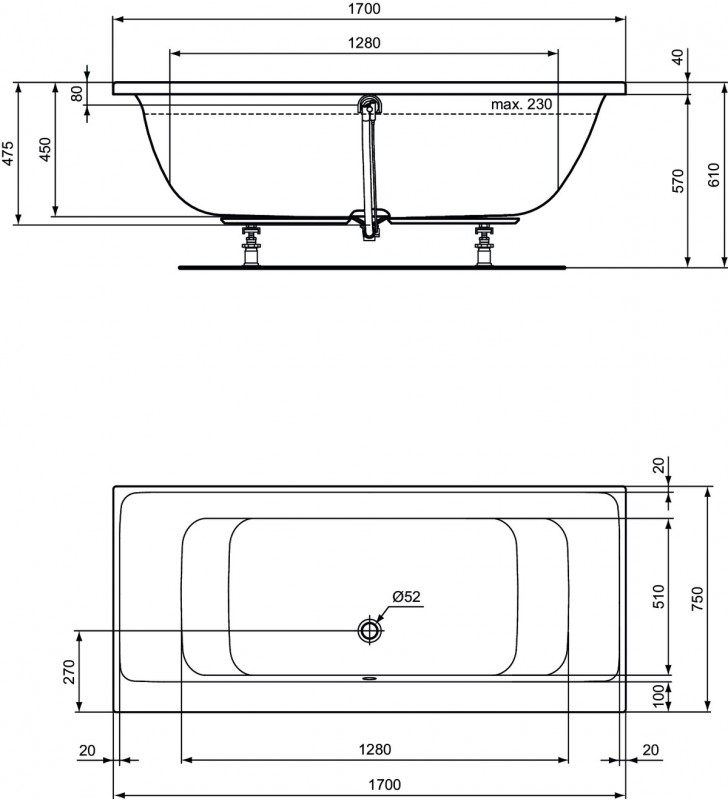 Akrilo vonia Ideal Standard Connect Air, Duo 170x75 cm