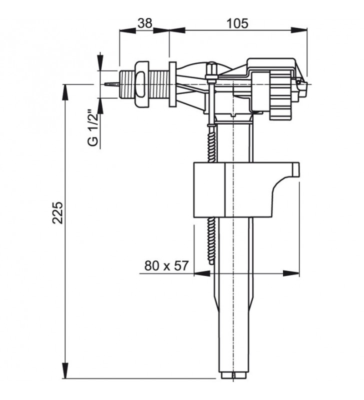 WC prileidimo mechanizmas AlcaPlast, šoninio pajungimo 1/2