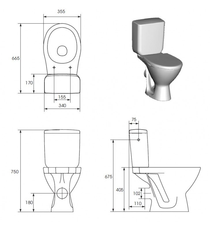 Pastatomas WC Cersanit, Kaskada su dangčiu