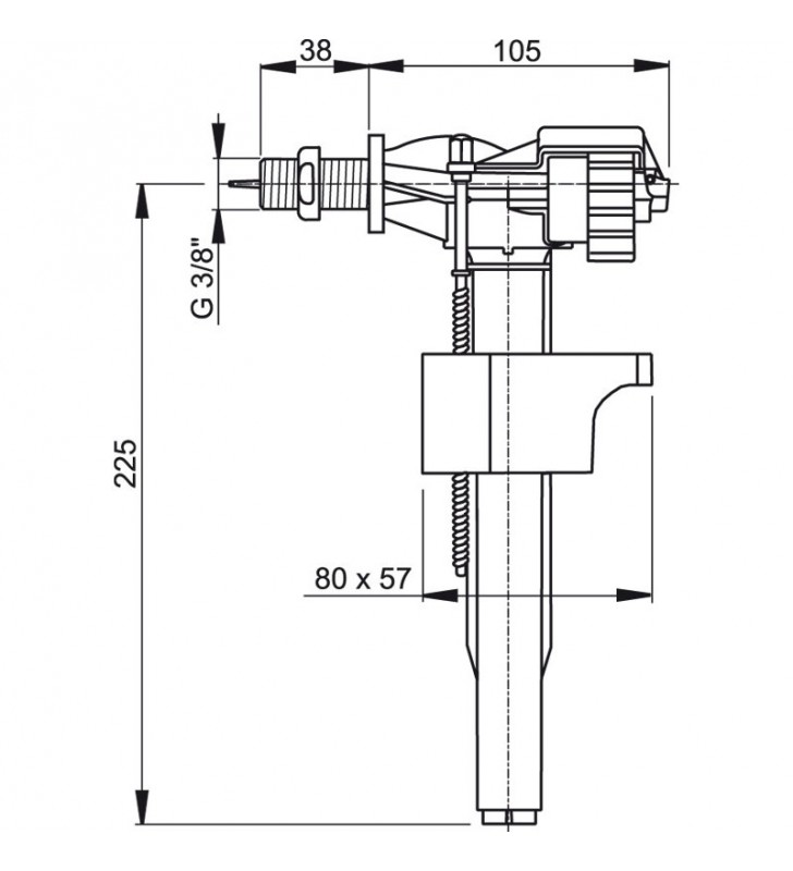 WC prileidimo mechanizmas AlcaPlast, šoninio pajungimo 3/8