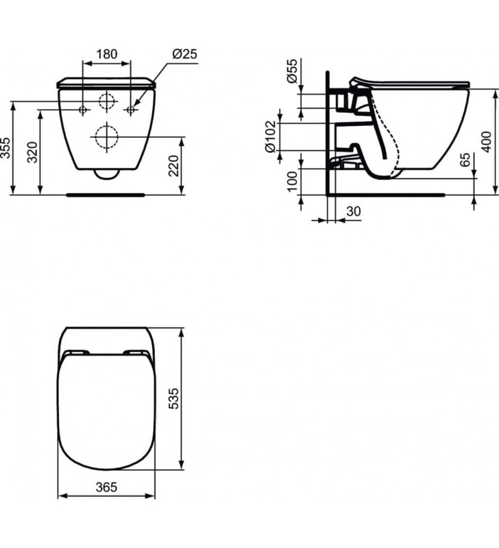 WC pakabinamas Ideal Standard Tesi, Aquablade, su paslėptais tvirtinimais