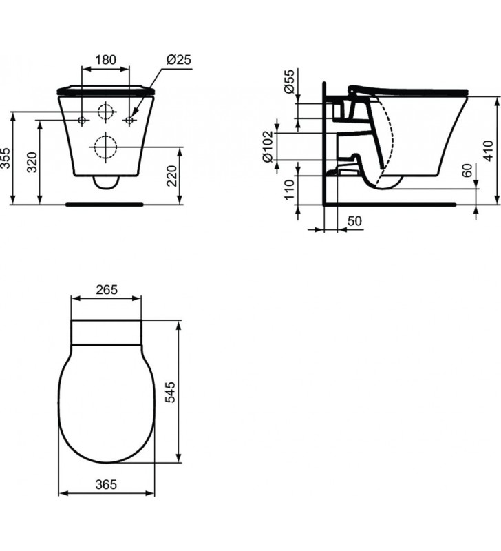 WC pakabinamas Ideal Standard Connect, Air Aquablade, su paslėptais tvirtinimais