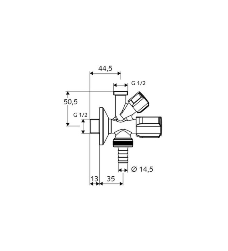 Kampinis ventilis Schell, 1/2" x 1/2" x 3/4" , kombinuotas