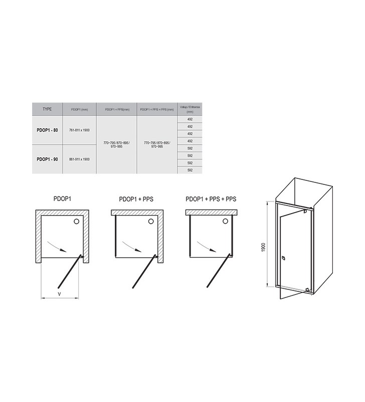 Varstomos dušo durys Ravak Pivot, PDOP1-80, juoda+Transparent