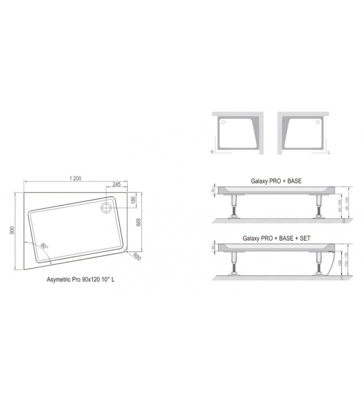 Apdailos plokštė dušo padėklui Ravak Asymetric Pro 10 , 120x90 SET L 10 balta