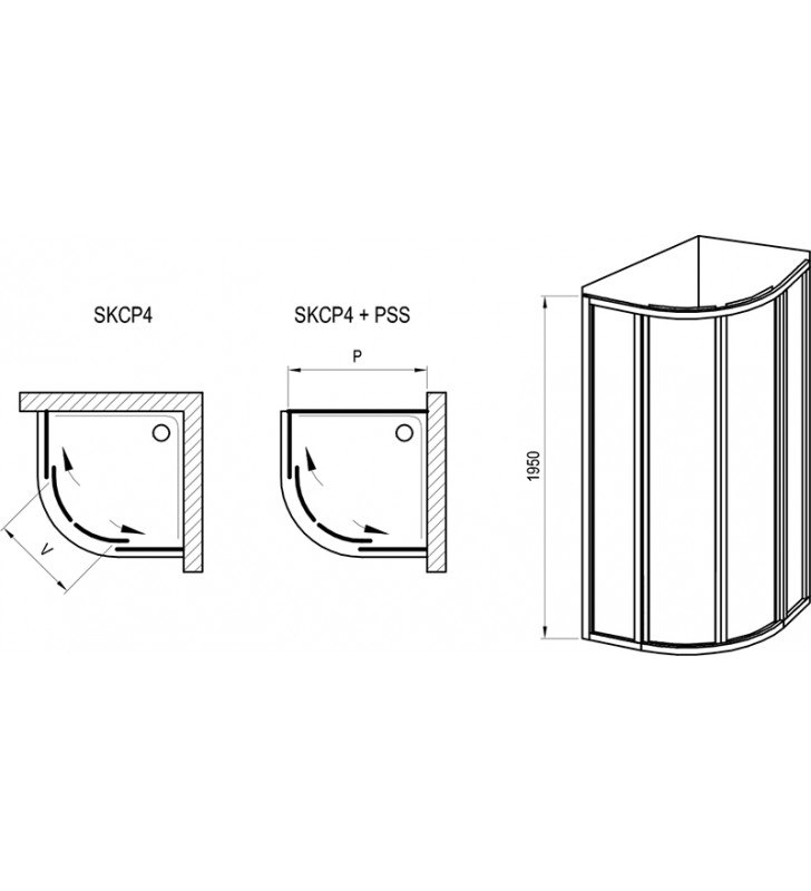 Pusapvalė dušo kabina Ravak Supernova, SKCP4-90 195, balta+stiklas Transparent
