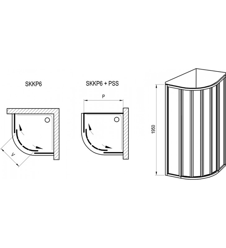 Pusapvalė dušo kabina Ravak Supernova, SKKP6-90 195, balta+stiklas Grape