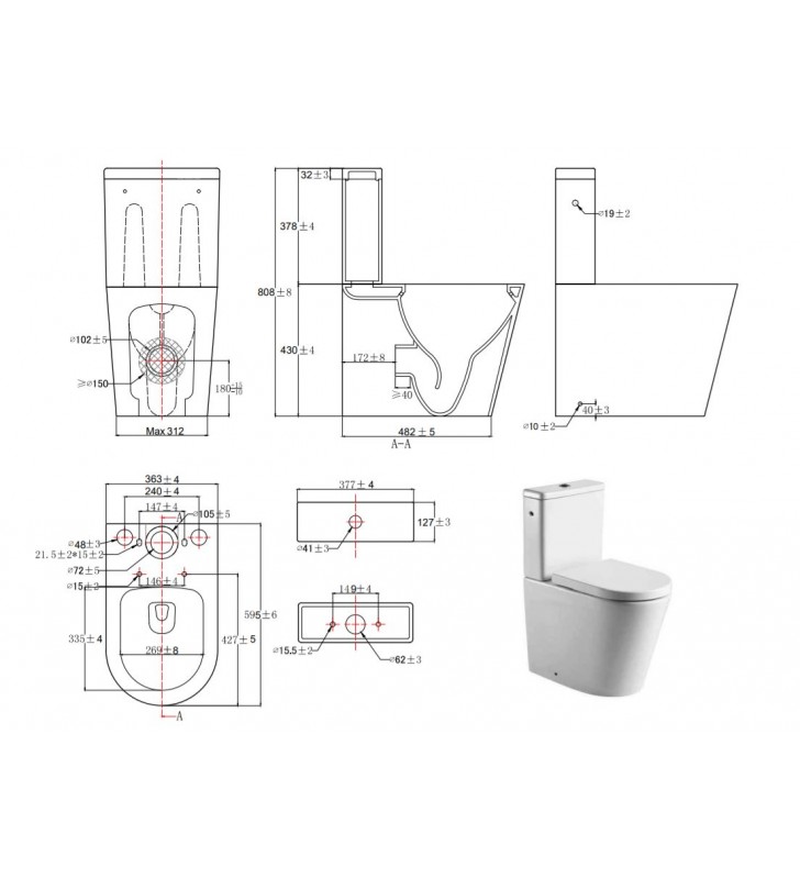 Pastatomas WC Swiss Aqua Technologies, Brevis Rimfree, su lėtai nusileidžiančiu dangčiu, pilnai pristatomas