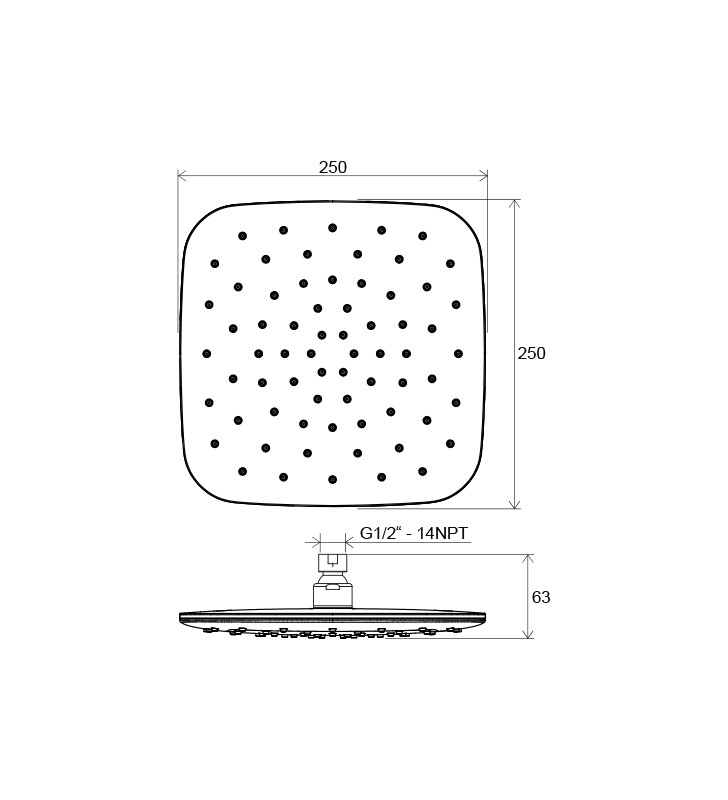 Stacionari dušo galva Ravak ABS, 983.00 kvadratine chromuota, 250 mm