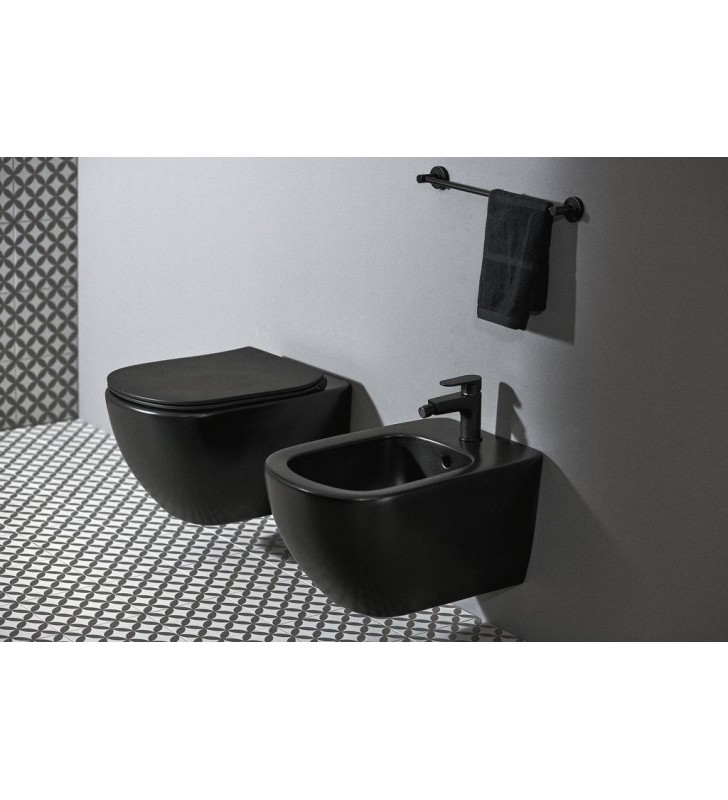 WC pakabinamas Ideal Standard Tesi, Aquablade, su paslėptais tvirtinimais, Silk Black juoda matinė