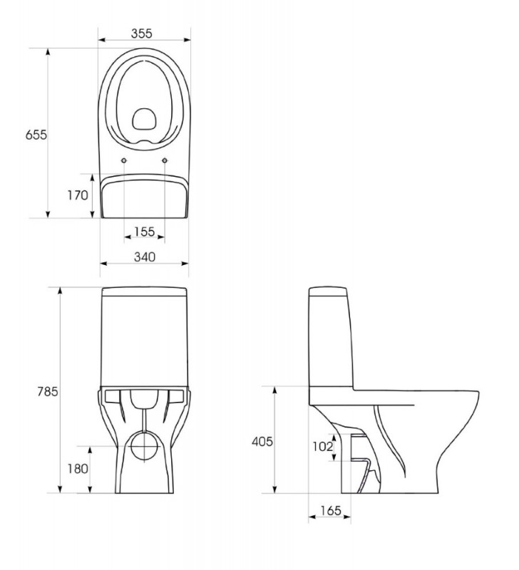 Pastatomas WC Cersanit, Moduo 3/5 l su Slim soft-close dangčiu, pajungimas iš šono