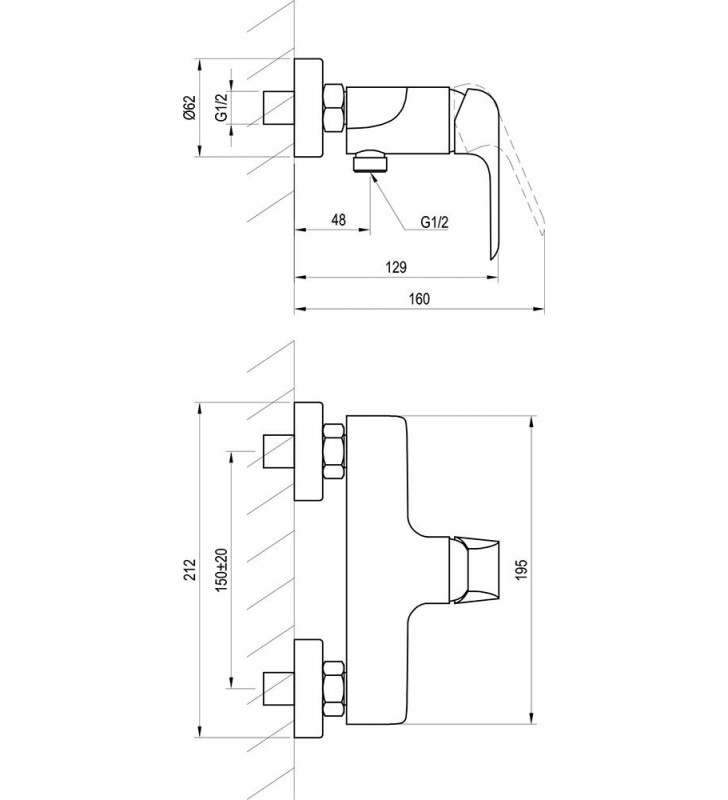 Sieninis maišytuvas Ravak Flat, dušo FL 032.20/150 juoda