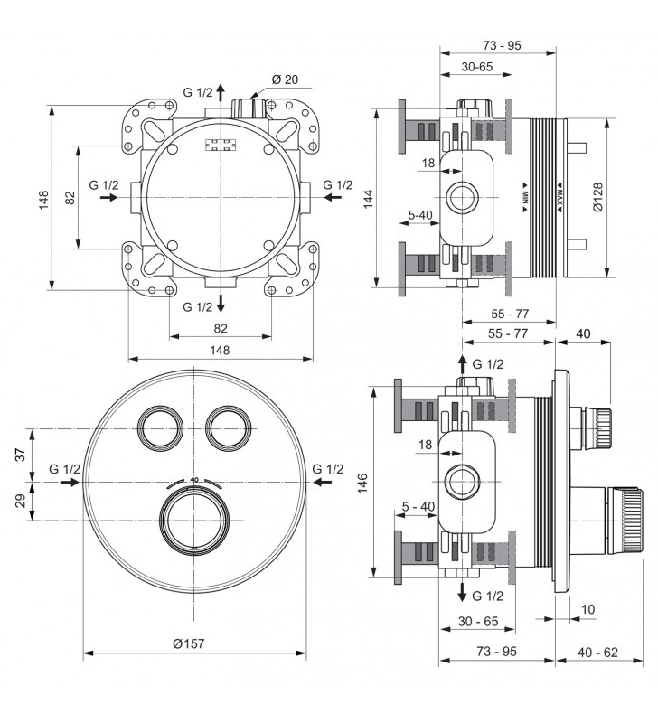 Potinkinis dušo komplektas Ideal Standard Ceratherm Navigo, su apvalia 300 mm galva, chromas