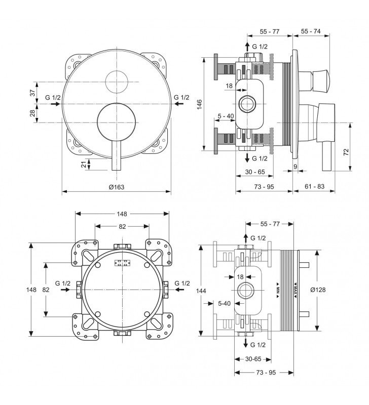 Potinkinis dušo komplektas Ideal Standard Ceraline, su apvalia 200 mm galva, chromas