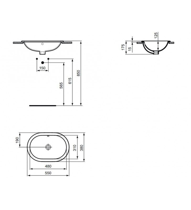 Įmontuojamas praustuvas Ideal Standard Connect, Oval, po stalviršiu, 55x38 cm