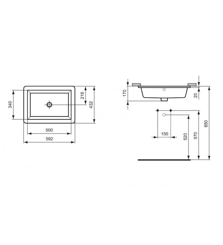 Įmontuojamas praustuvas Ideal Standard Strada, 59.5 cm