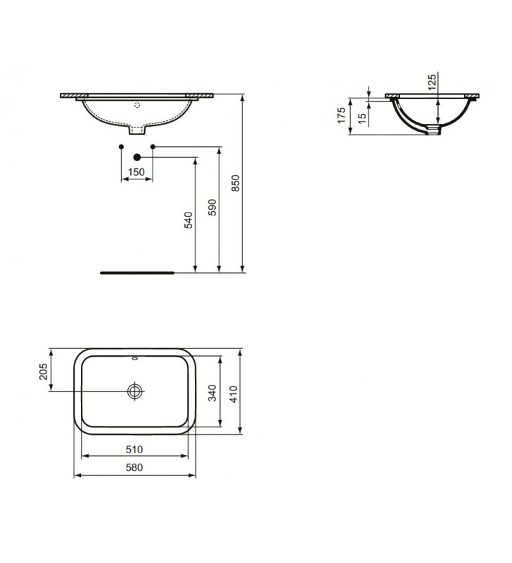 Įmontuojamas praustuvas Ideal Standard Connect, Rectangular, po stalviršiu, 58x41 cm