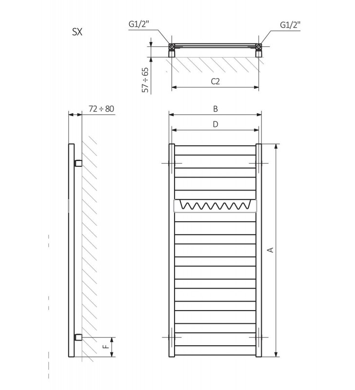 Rankšluosčių džiovintuvas-kopetėlės Terma Vivo, 1150x500 juodas matinis RAL9005