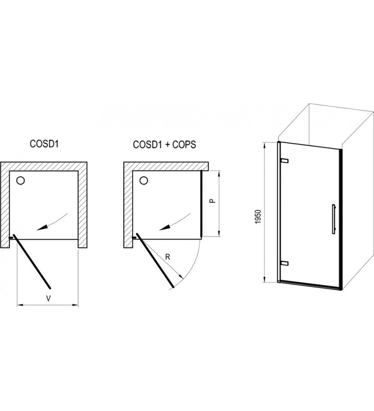 Varstomos dušo durys Ravak Cool!, COSD1-90 chromas+stiklas Transparent