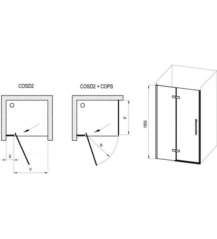 Varstomos dušo durys Ravak Cool!, COSD2-120 juodas+stiklas Transparent