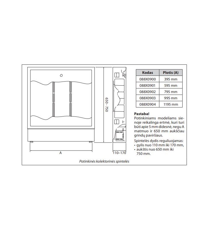 Paaukštinta kolektorinė spinta Danfoss, potinkinė, FH 395x650-750x110-170