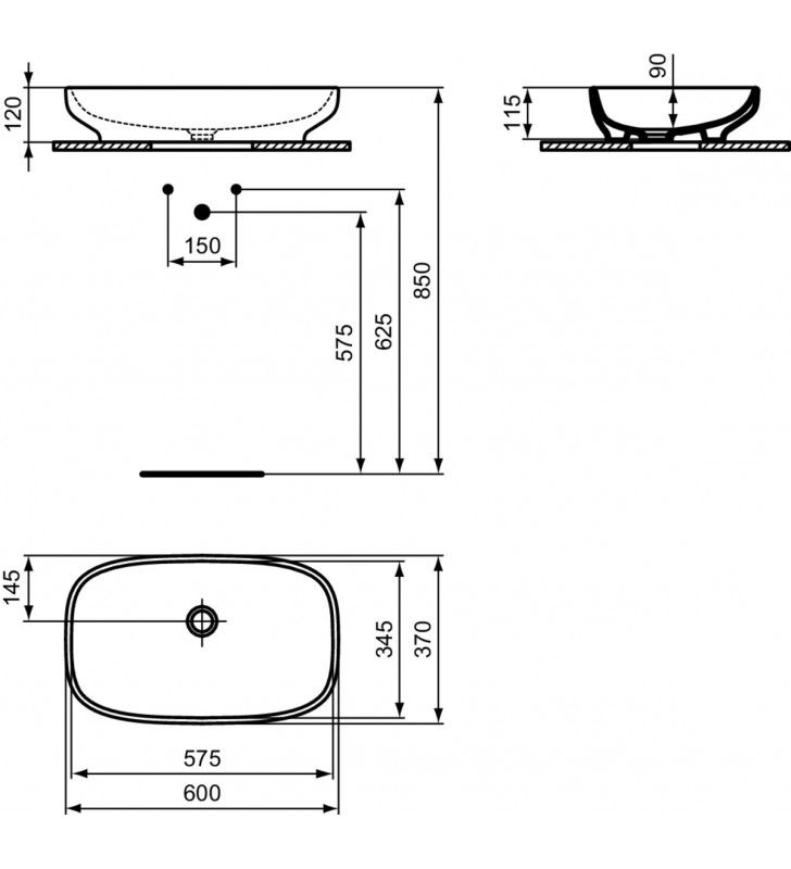 Pastatomas praustuvas Ideal Standard i.life B, 600x370 mm, baltas be persipylimo