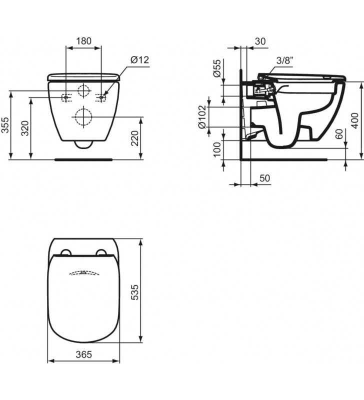 WC pakabinamas Ideal Standard Tesi, Rimless LS+, su EasyFix tvirtinimais