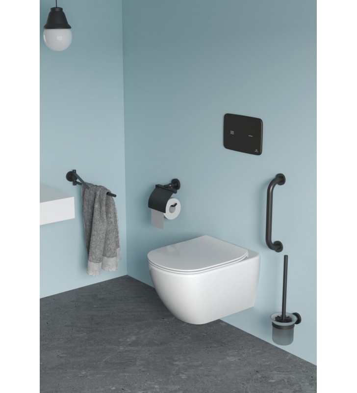 WC popieriaus laikiklis Ideal Standard IOM, su dangteliu Silk Black juoda matinė