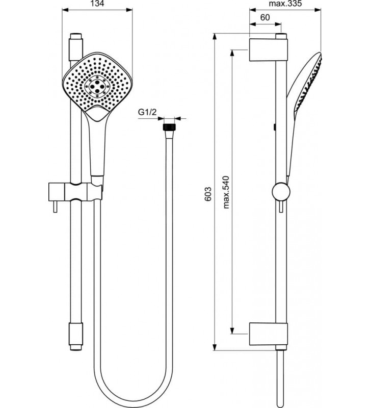 Dušo stovas Ideal Standard IdealRain, EvoJet, 600 mm, galvutė 134 mm