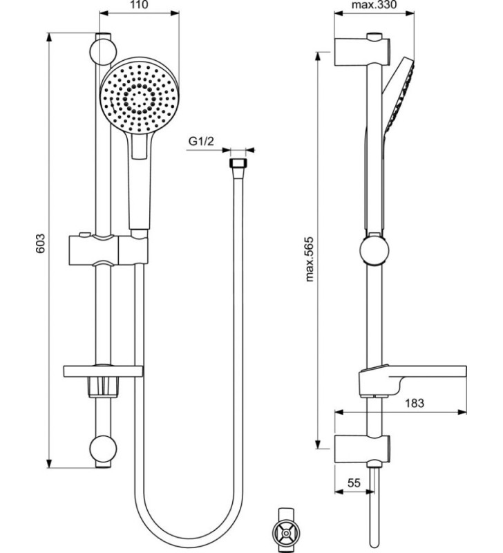 Dušo stovas Ideal Standard IdealRain, Evo Round, 600 mm, galvutė 110 mm, su lentynėle