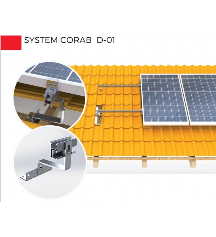Laikiklių komplektas saulės elektrinės moduliui CORAB nuožulniam stogui, čerpės D-017