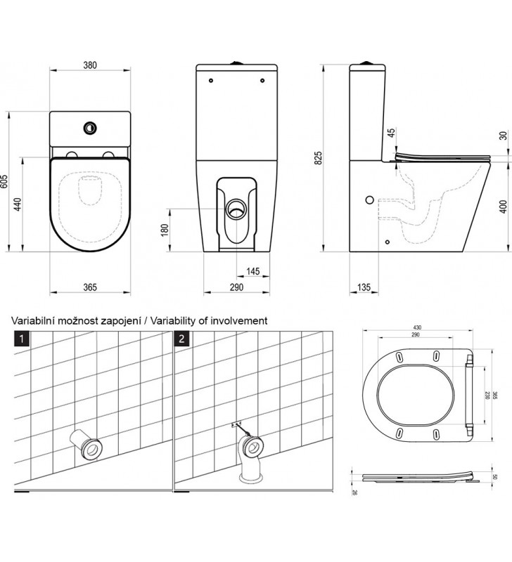 Pastatomas WC Ravak, Elegant RimOff 3/6 l su Soft-Close dangčiu