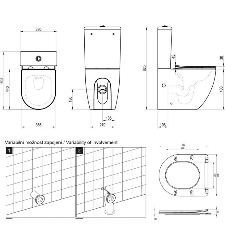 Pastatomas WC Ravak, Optima RimOff 3/6 l su Soft-Close dangčiu