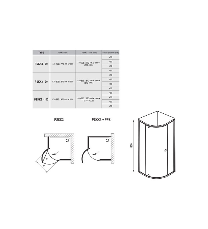 Pusapvalė dušo kabina Ravak Pivot, PSKK3-90, juoda+Transparent