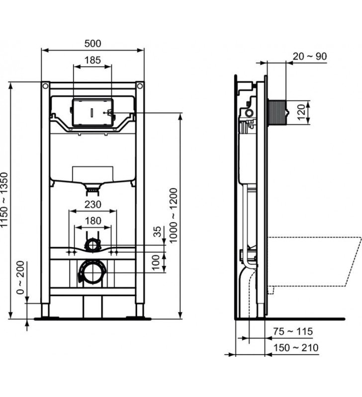 WC rėmo komplektas Ideal Standard ProSys, su WC Tesi Aquablade ir soft-close dangčiu