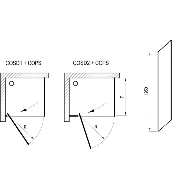 Stacionari sienelė Ravak Cool!, COPS-80 juodas+stiklas Transparent