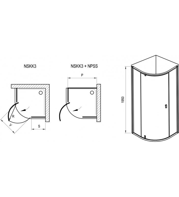 Pusapvalė dušo kabina Ravak Nexty, NSKK3-90 blizgi+Transparent