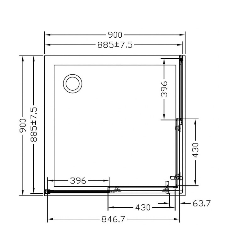 Kvadratinė dušo kabina X-Point, XU2RV2-90 blizgi+Transparent