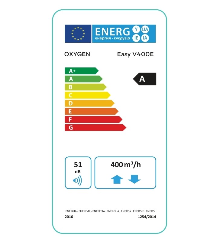 Plokštelinis rekuperatorius Oxygen Easy, vertikalus, V400E, entalpinis, dešininis