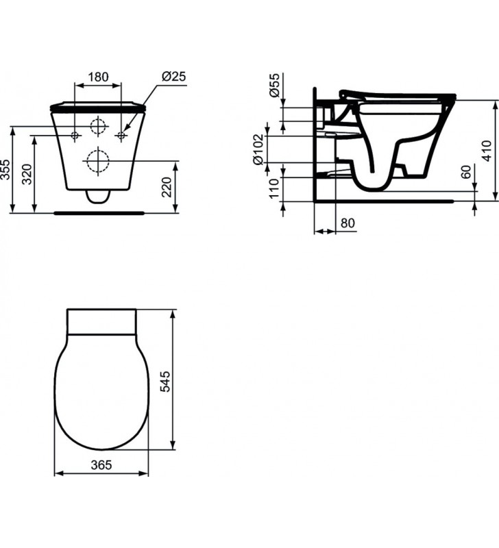 WC pakabinamas Ideal Standard Connect, Air Rimless, su paslėptais tvirtinimais