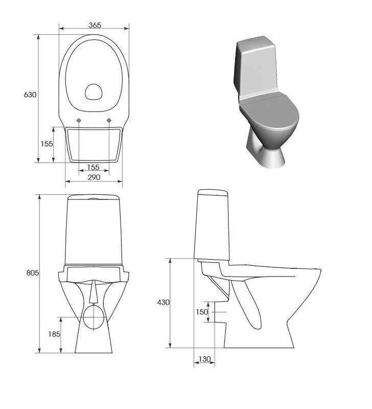 Pastatomas WC Cersanit, Arctic 3/6 l su dangčiu