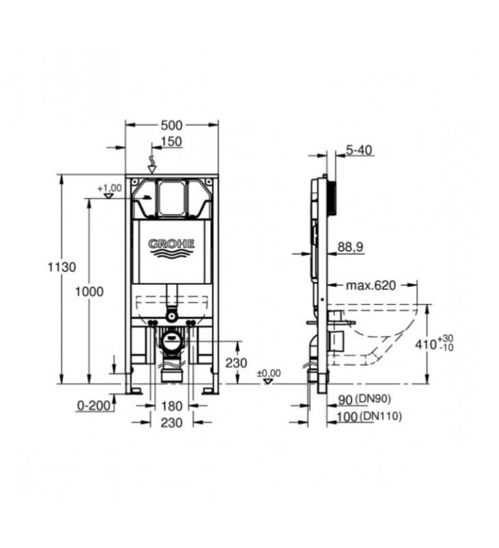 WC rėmas GROHE RAPID SL, SLIM plonas, su bakeliu