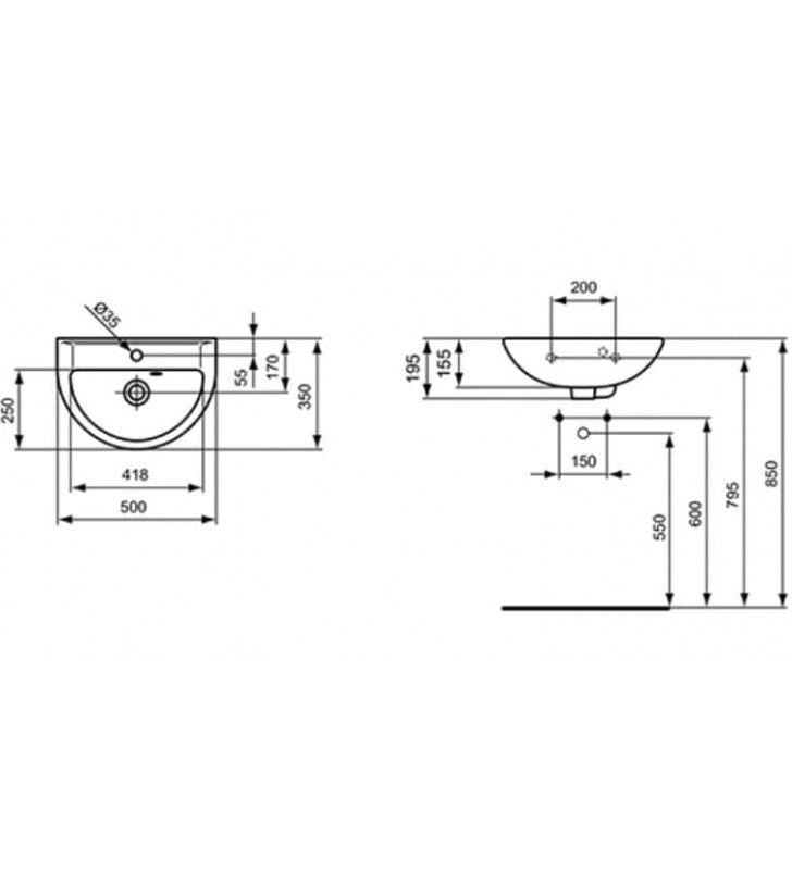 Praustuvas Ideal Standard EUROVIT, pakabinamas, 500 mm